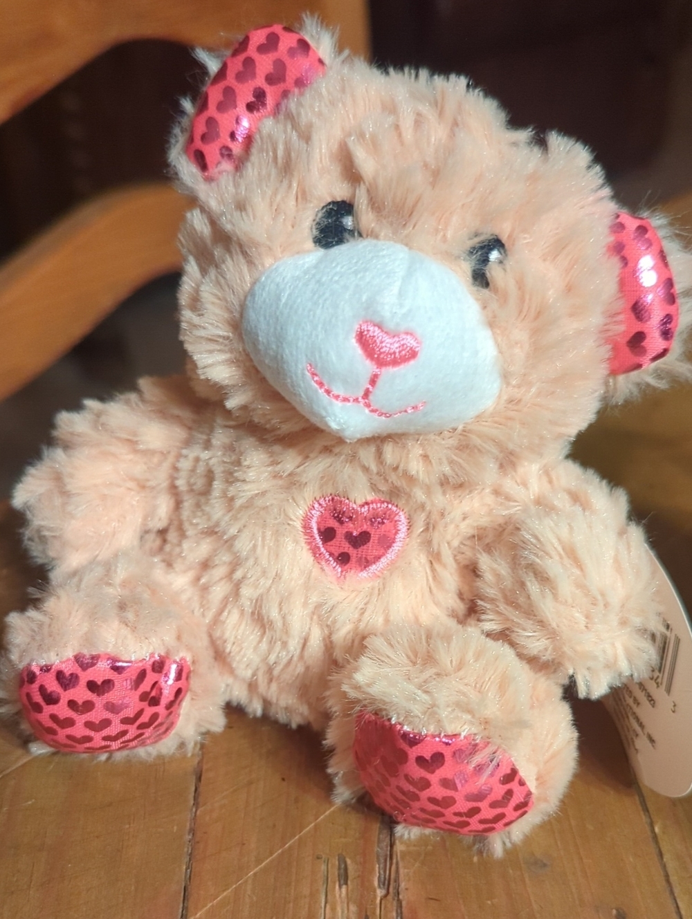 Fuzzy Friends Plush Heart Bear with Pink Accents - Soft Beige Teddy